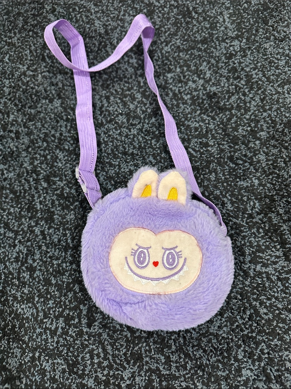 Purple Labubu style Plush cute Face Crossbody Bag - Picture 4 of 5